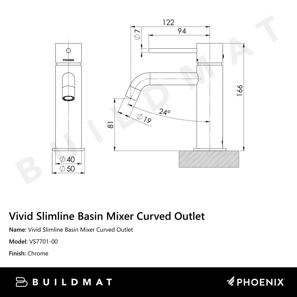 Vivid Slimline Basin Mixer Curved Outlet  Chrome