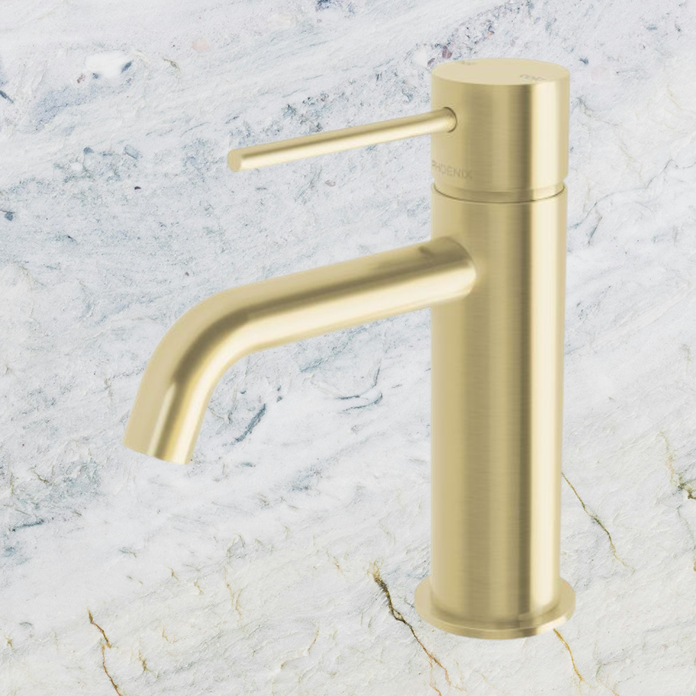 Vivid Slimline Basin Mixer Curved Outlet  Brushed Gold