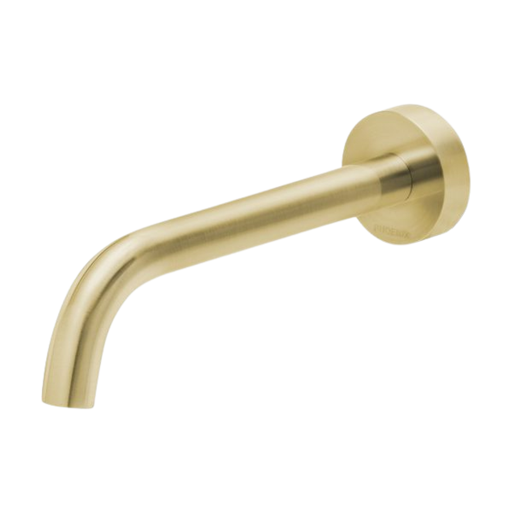 Vivid Slimline Wall Bath Outlet 180mm Curved Lead Free Brushed Gold