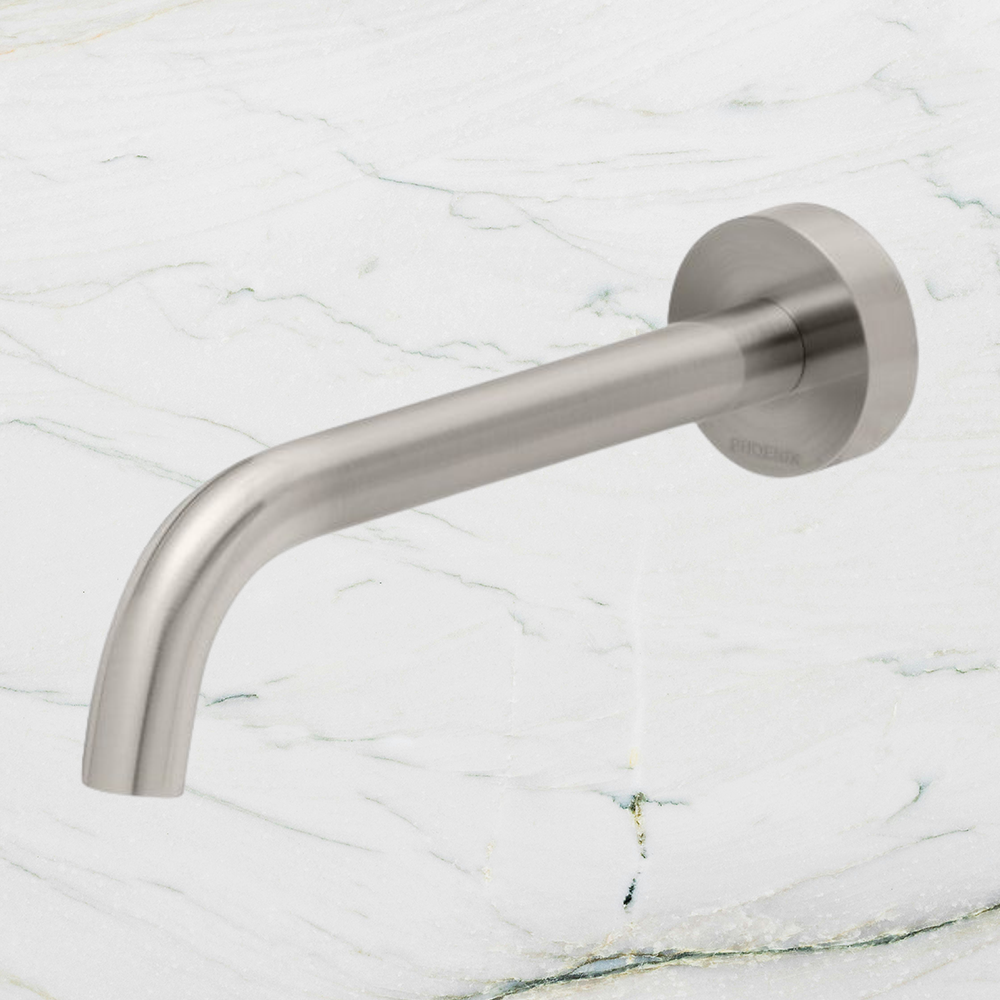 Vivid Slimline Wall Bath Outlet 180mm Curved Brushed Nickel