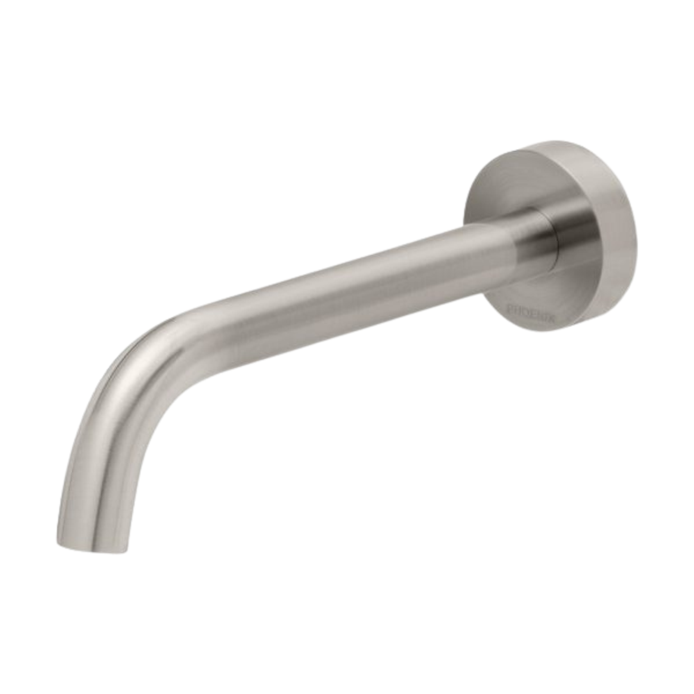 Vivid Slimline Wall Bath Outlet 180mm Curved Brushed Nickel