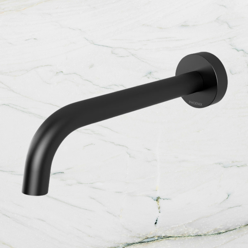 Vivid Slimline Wall Bath Outlet 180mm Curved Matte Black