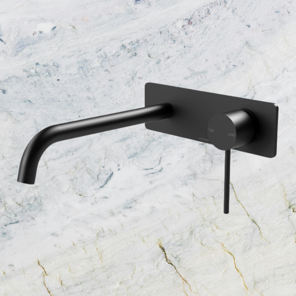 Vivid Slimline Wall Basin Mixer Set 230mm Curved Matte Black