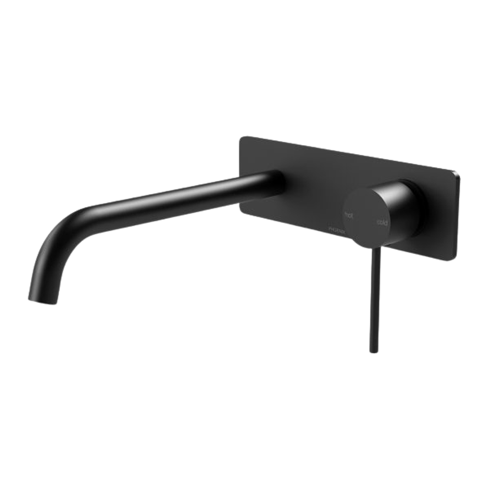 Vivid Slimline Wall Basin Mixer Set 230mm Curved Matte Black