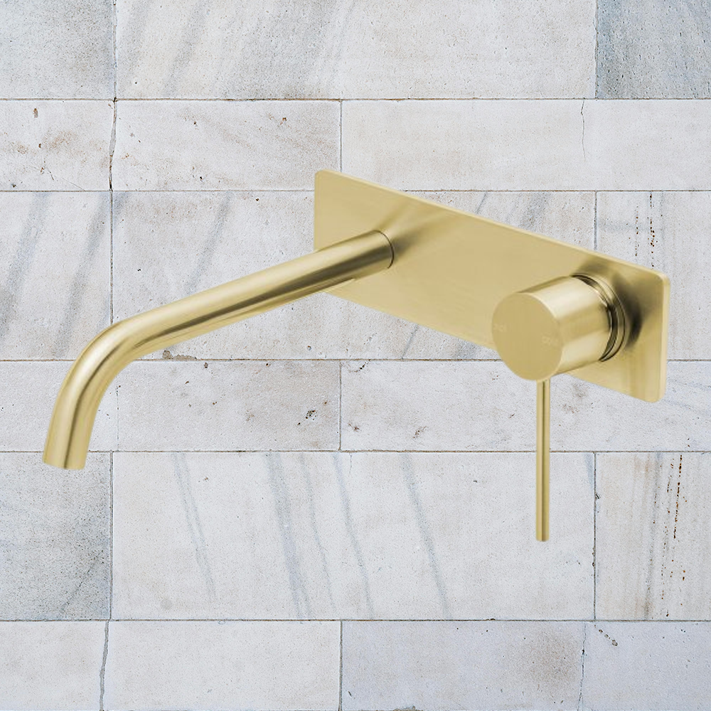 Vivid Slimline Wall Basin Mixer Set 230mm Curved Brushed Gold