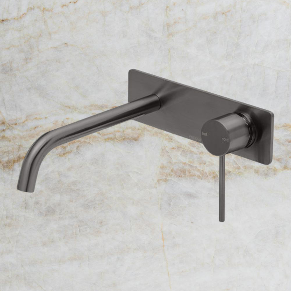 Vivid Slimline Wall Basin Mixer Set 230mm Curved Brushed Carbon