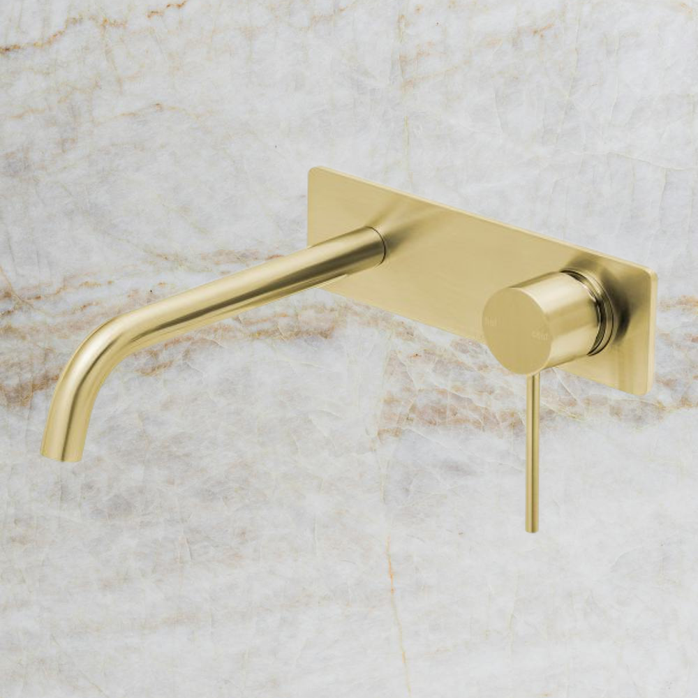 Vivid Slimline Wall Bath Mixer Set 230mm Curved Brushed Gold