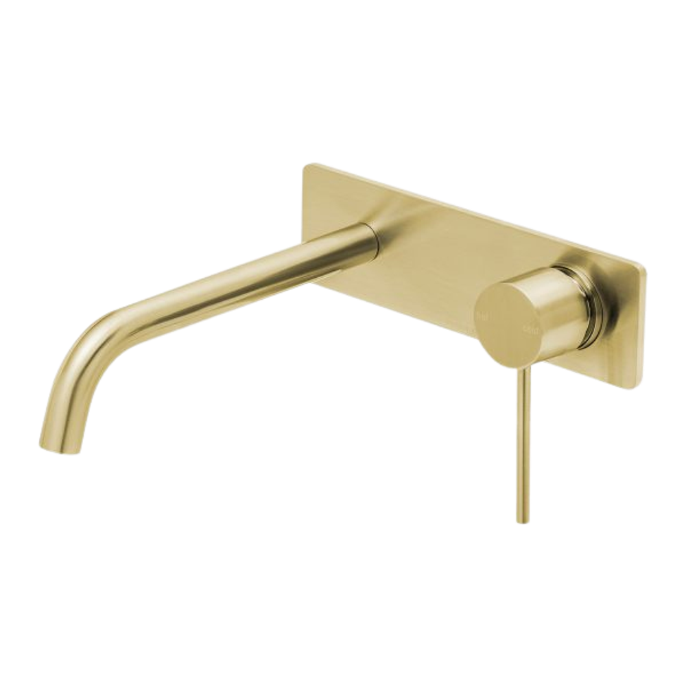 Vivid Slimline Wall Bath Mixer Set 230mm Curved Brushed Gold