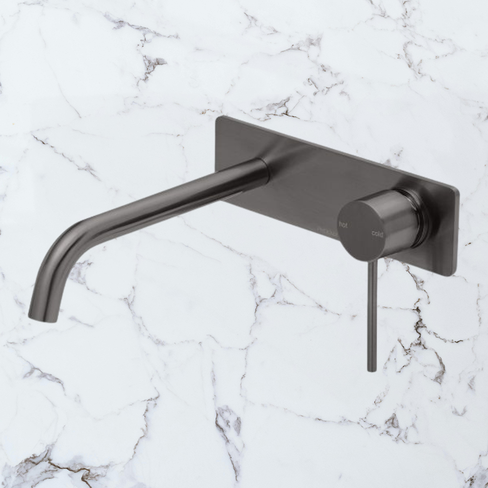 Vivid Slimline Wall Bath Mixer Set 230mm Curved Brushed Carbon