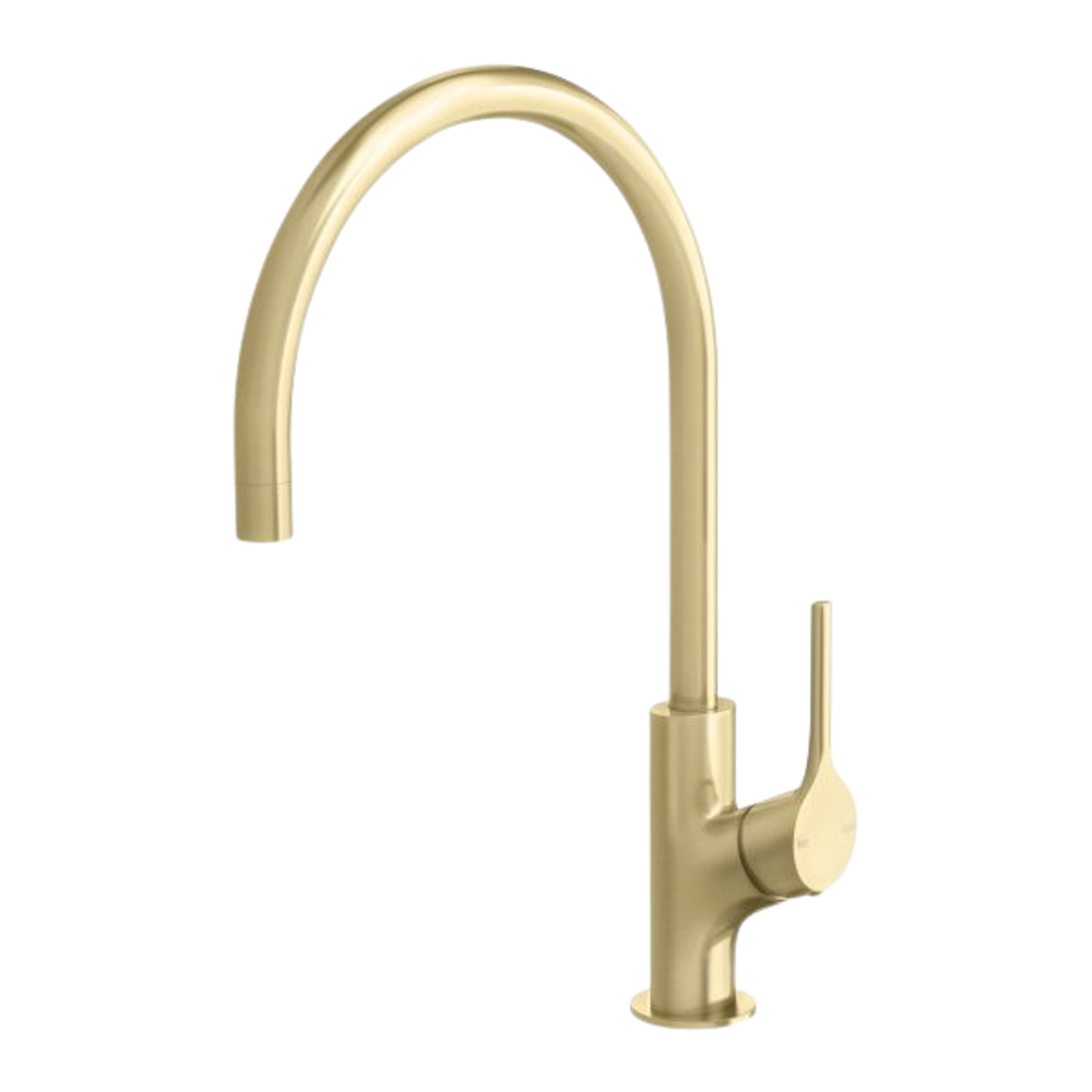 Vivid Slimline Oval Sink Mixer 220mm Gooseneck Brushed Gold