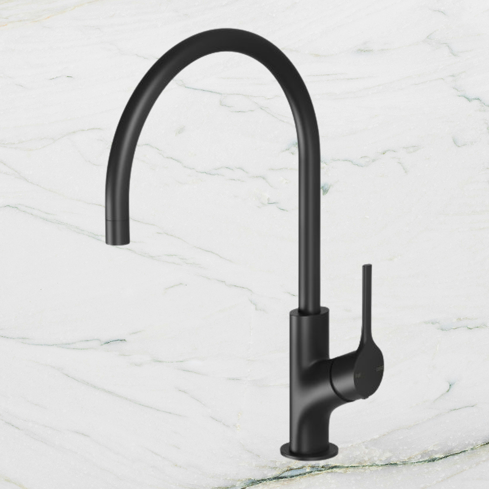 Vivid Slimline Oval Sink Mixer 220mm Gooseneck Matte Black