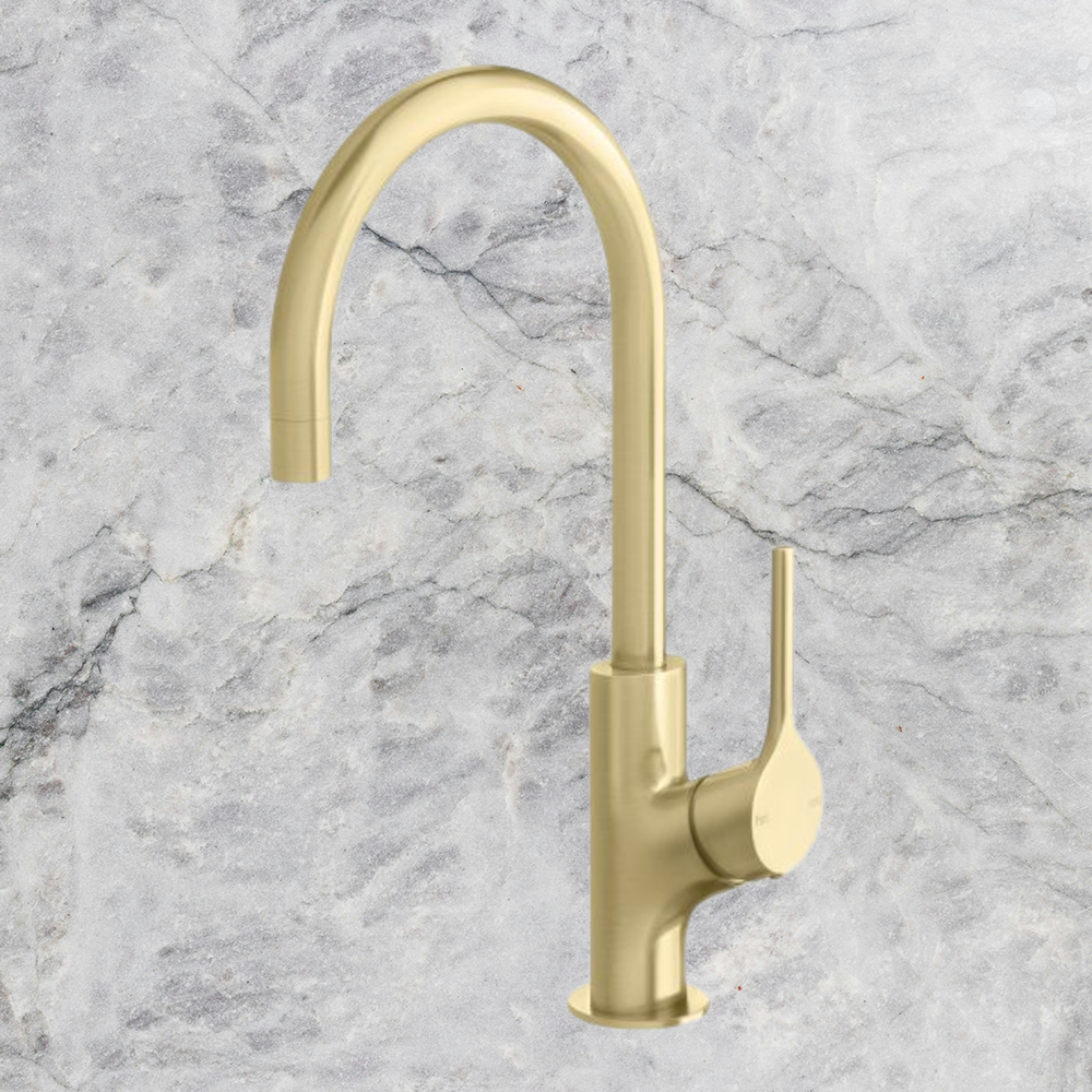 Vivid Slimline Oval Sink Mixer 160mm Gooseneck Brushed Gold