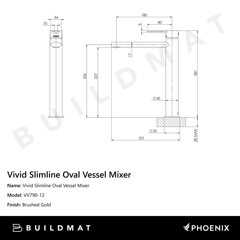 Vivid Slimline Oval Vessel Mixer Brushed Gold