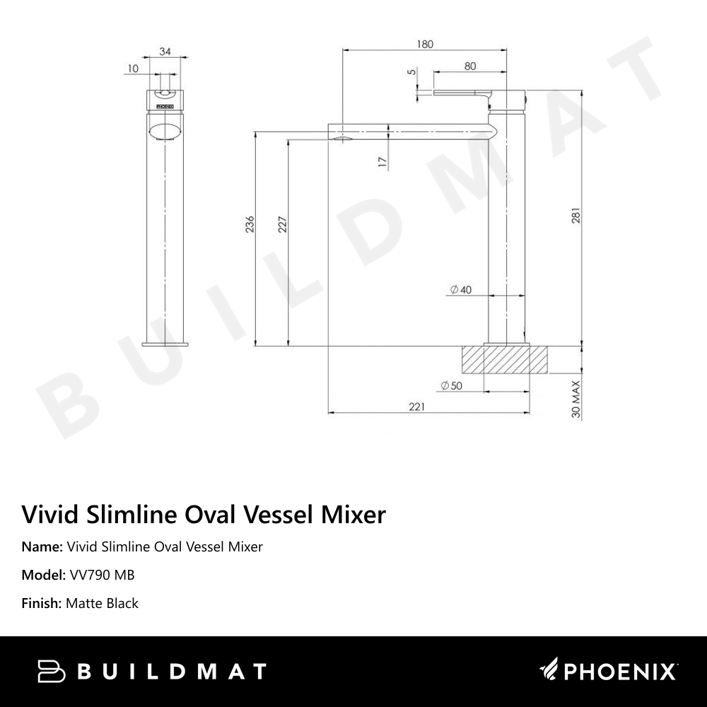 Vivid Slimline Oval Vessel Mixer Matte Black