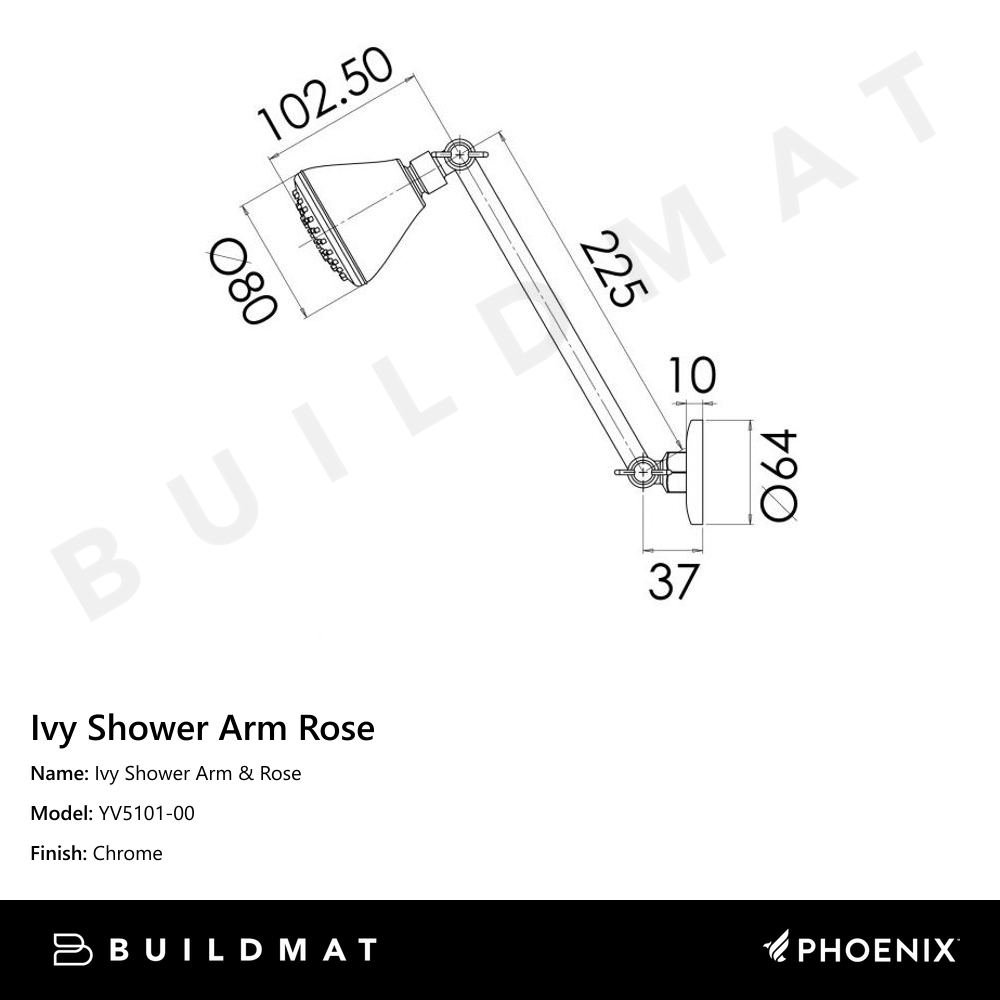 Ivy Shower Arm & Rose Chrome