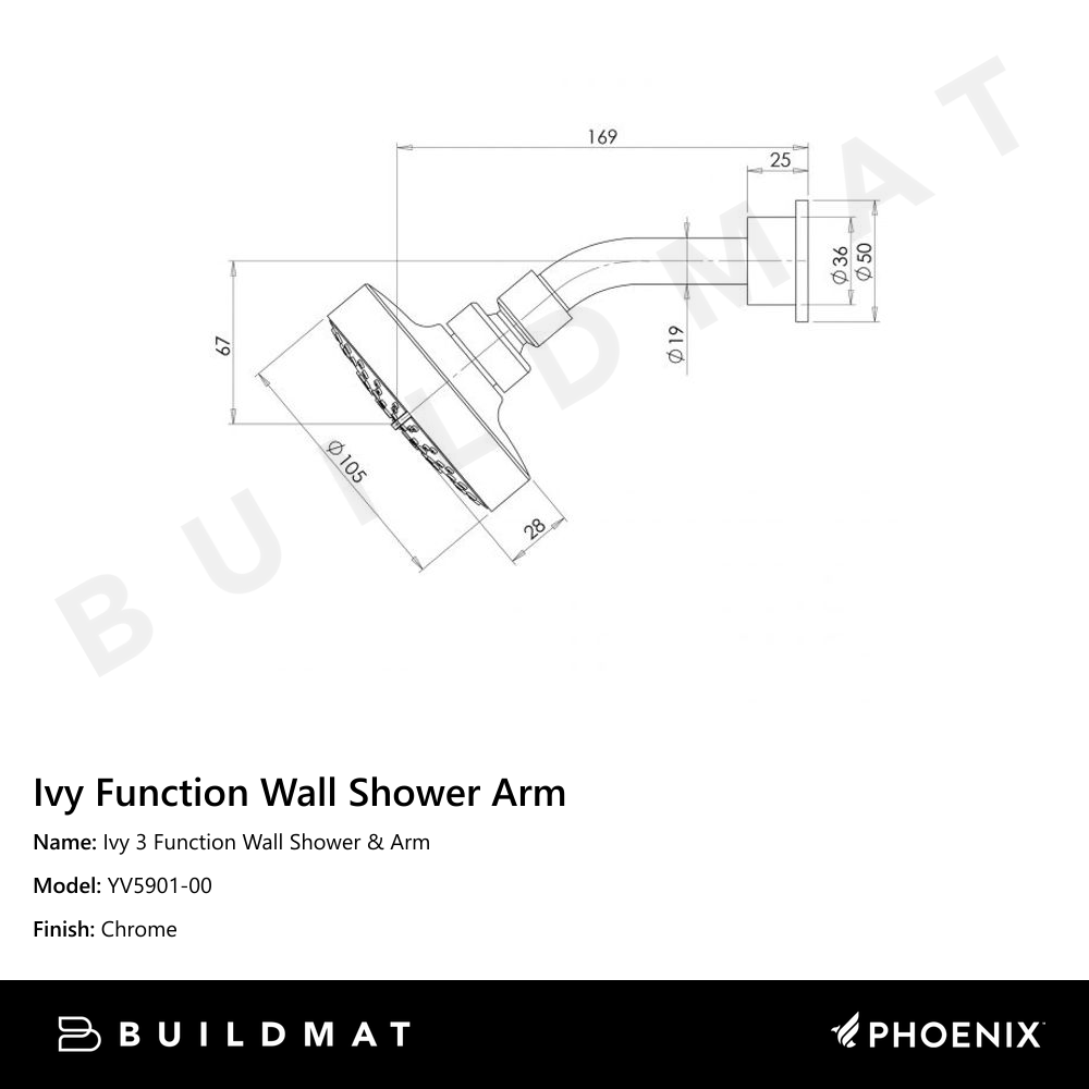 Ivy 3 Function Wall Shower & Arm Chrome