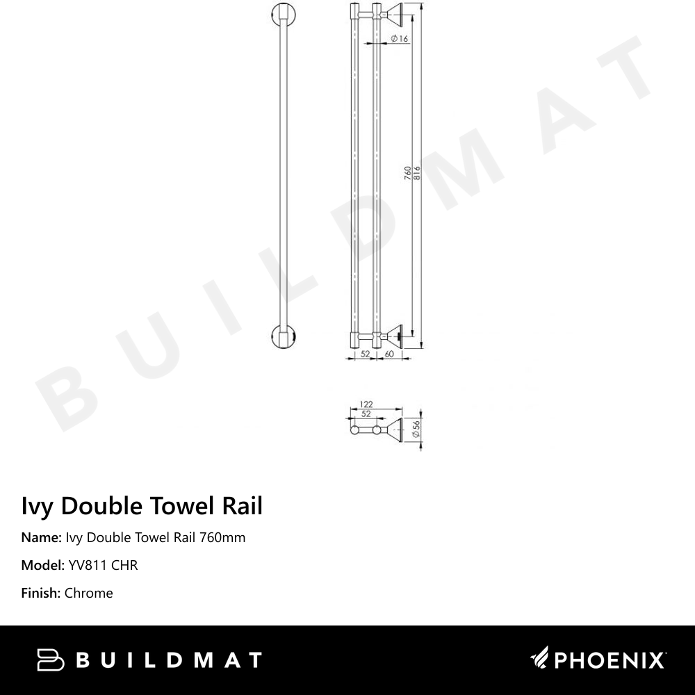 Ivy Double Towel Rail 760mm Chrome