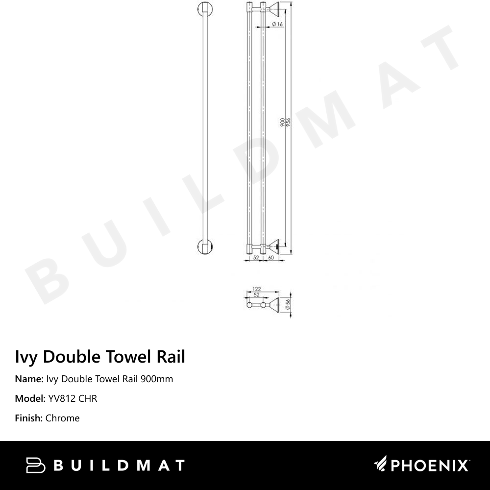 Ivy Double Towel Rail 900mm Chrome