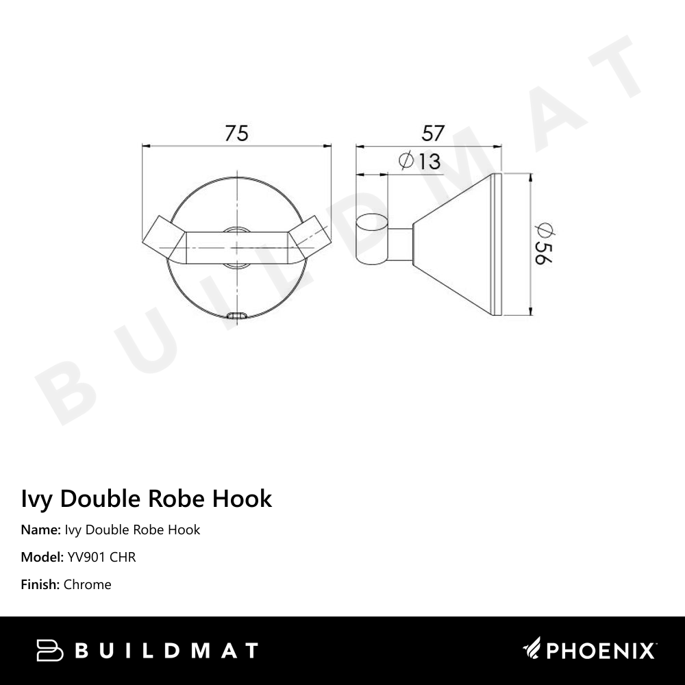 Ivy Double Robe Hook Chrome