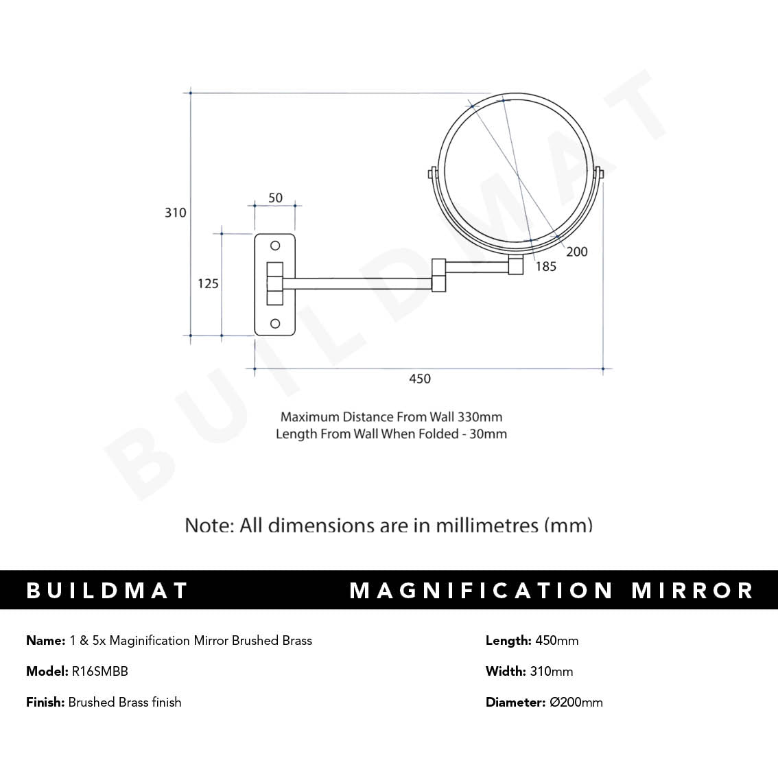 1 & 5x Magnification Mirror Brushed Brass