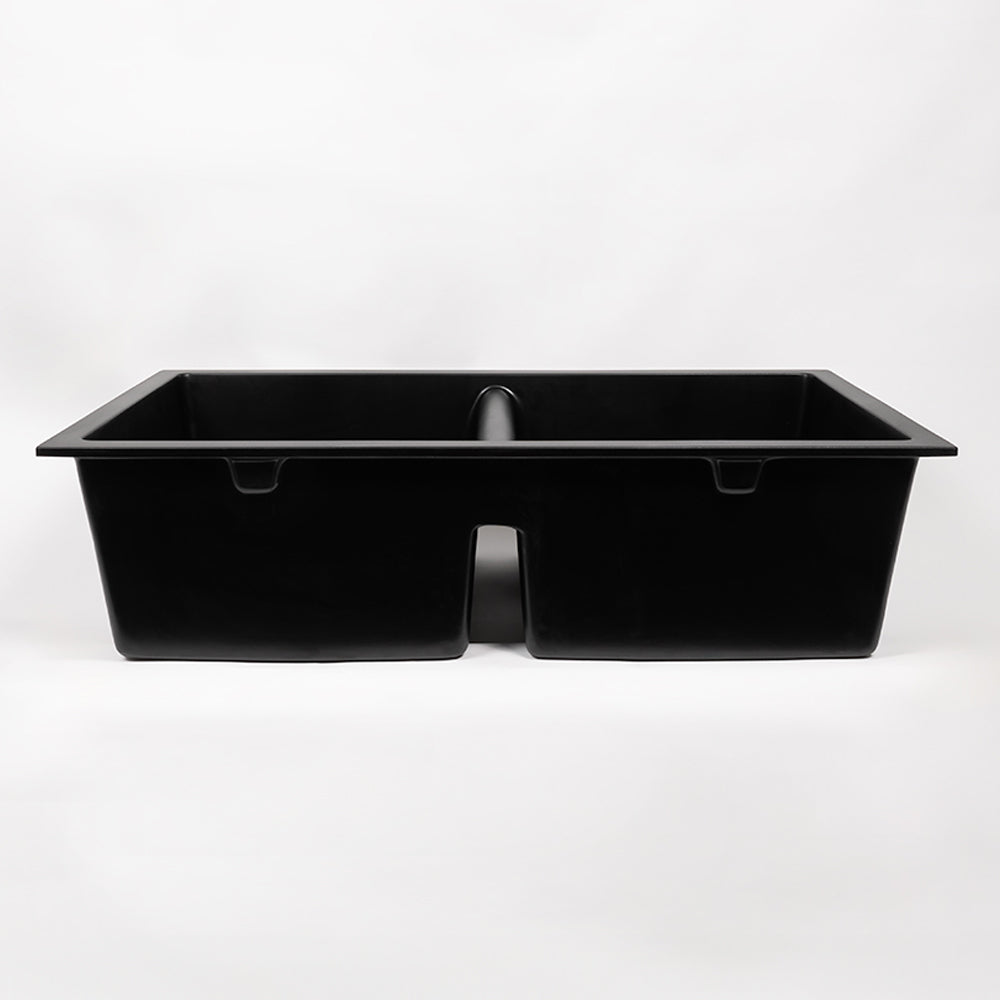 Keith 848x467 Black Granite Square Double Bowl Sink