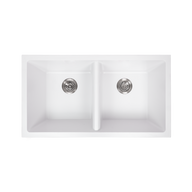 Keith 848x467 White Granite Square Double Bowl Sink