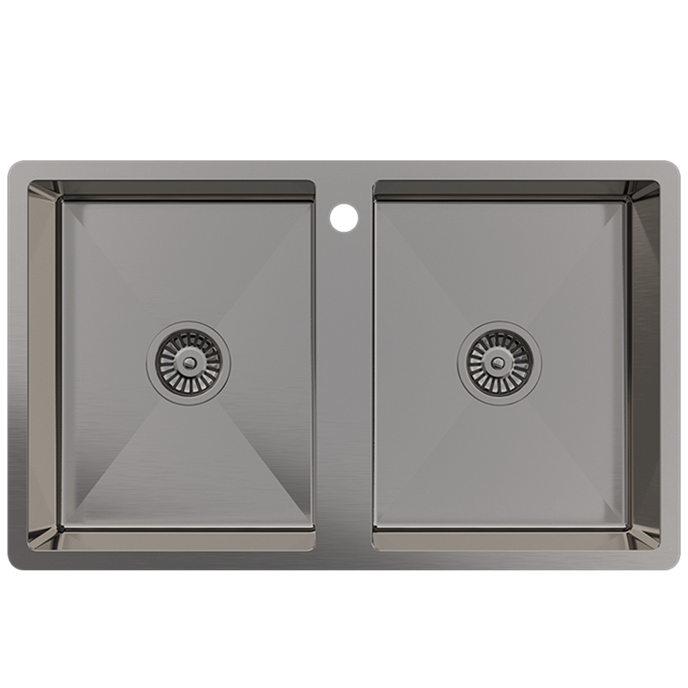 Jack 820x500 Double Bowl Tap Landing Sink Brushed Gunmetal