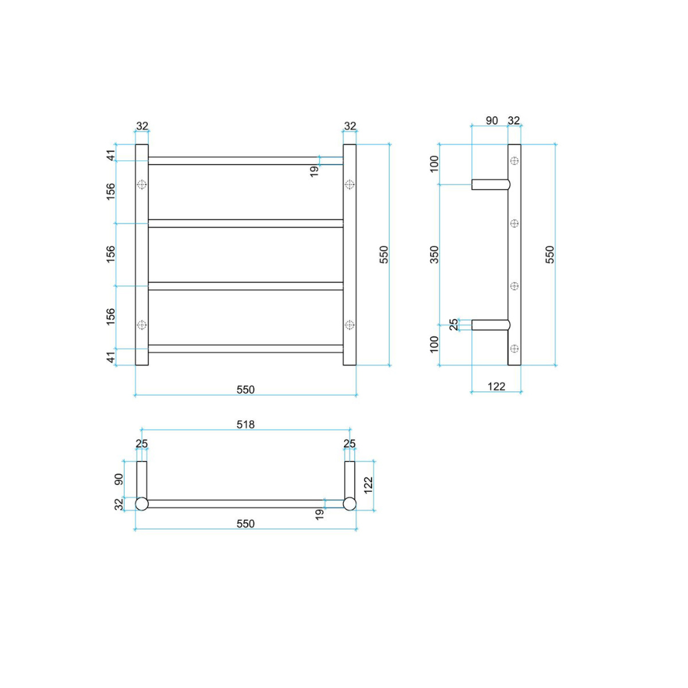 Round Ladder Heated Towel Rail Polished Stainless Steel