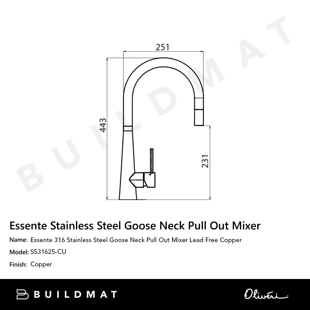 Essente 316 Stainless Steel Goose Neck Pull Out Mixer Lead Free Copper