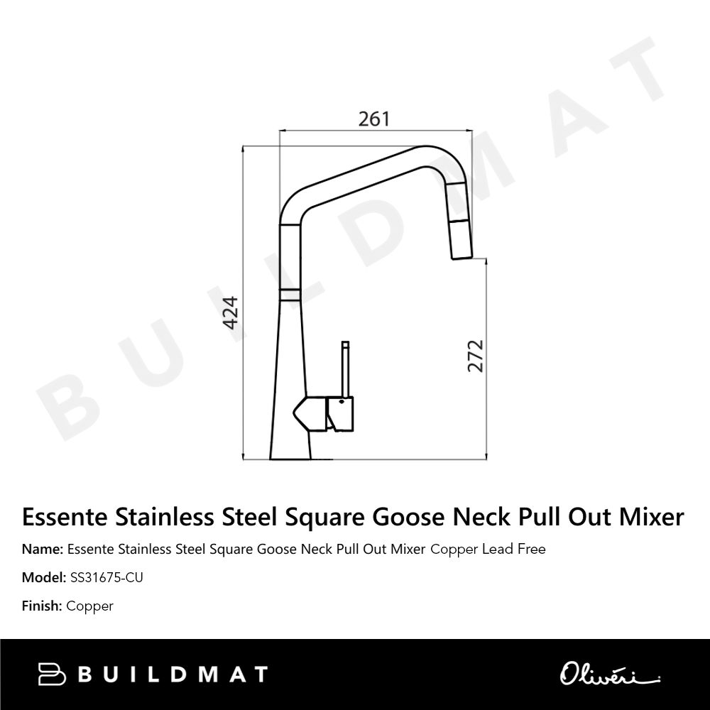 Essente 316 Stainless Steel Square Goose Neck Pull Out Mixer Lead Free Copper