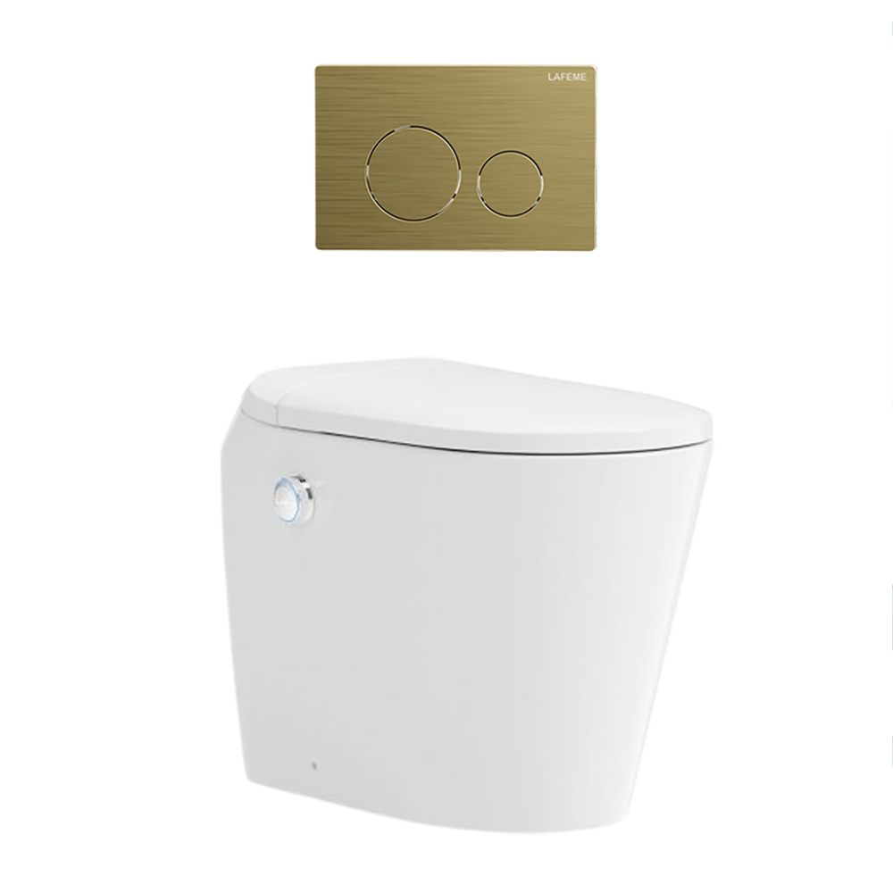 Lafeme Autolux Inwall Cistern Floor Pan Smart Toilet With Brushed Gold Flush Plate