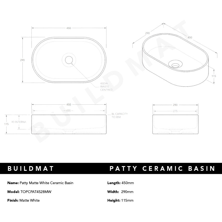 Patty Matte White Ceramic Basin