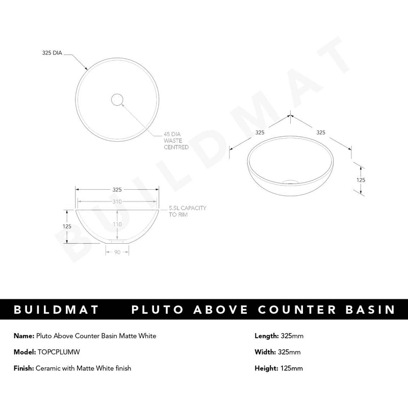 Pluto Above Counter Basin Matte White