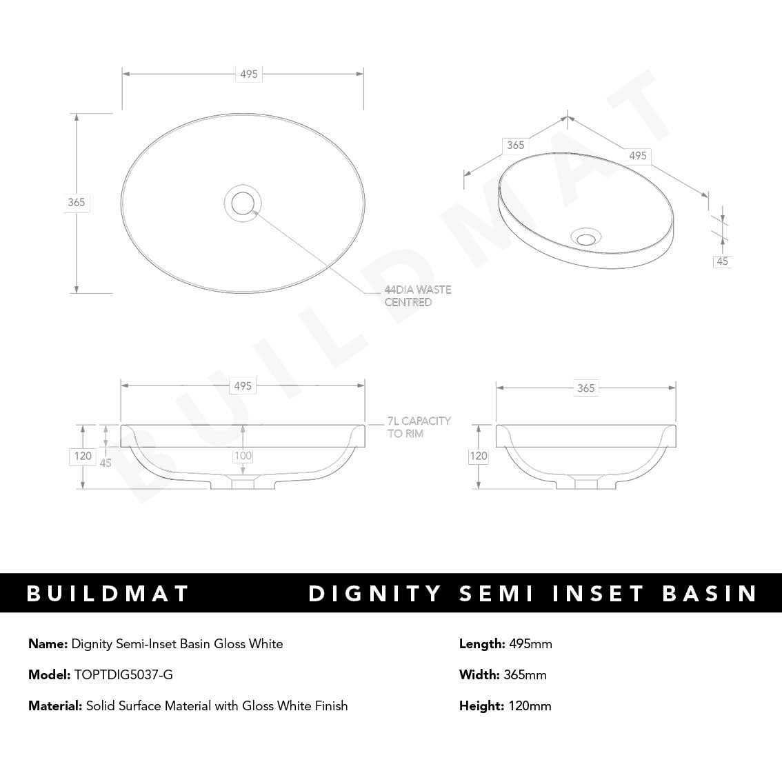 Dignity Gloss White Semi-Inset Basin