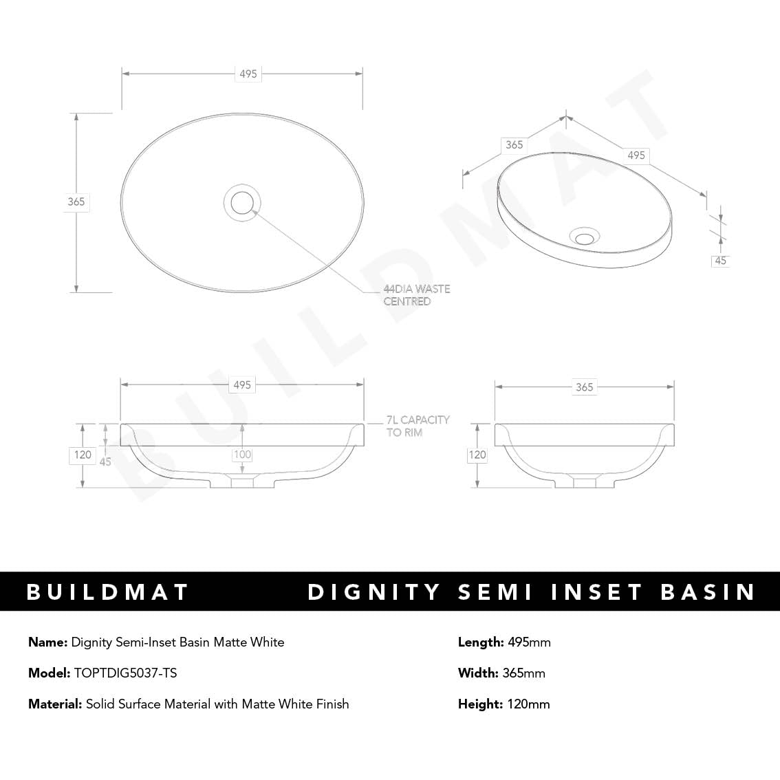 Dignity Matte White Semi-Inset Basin