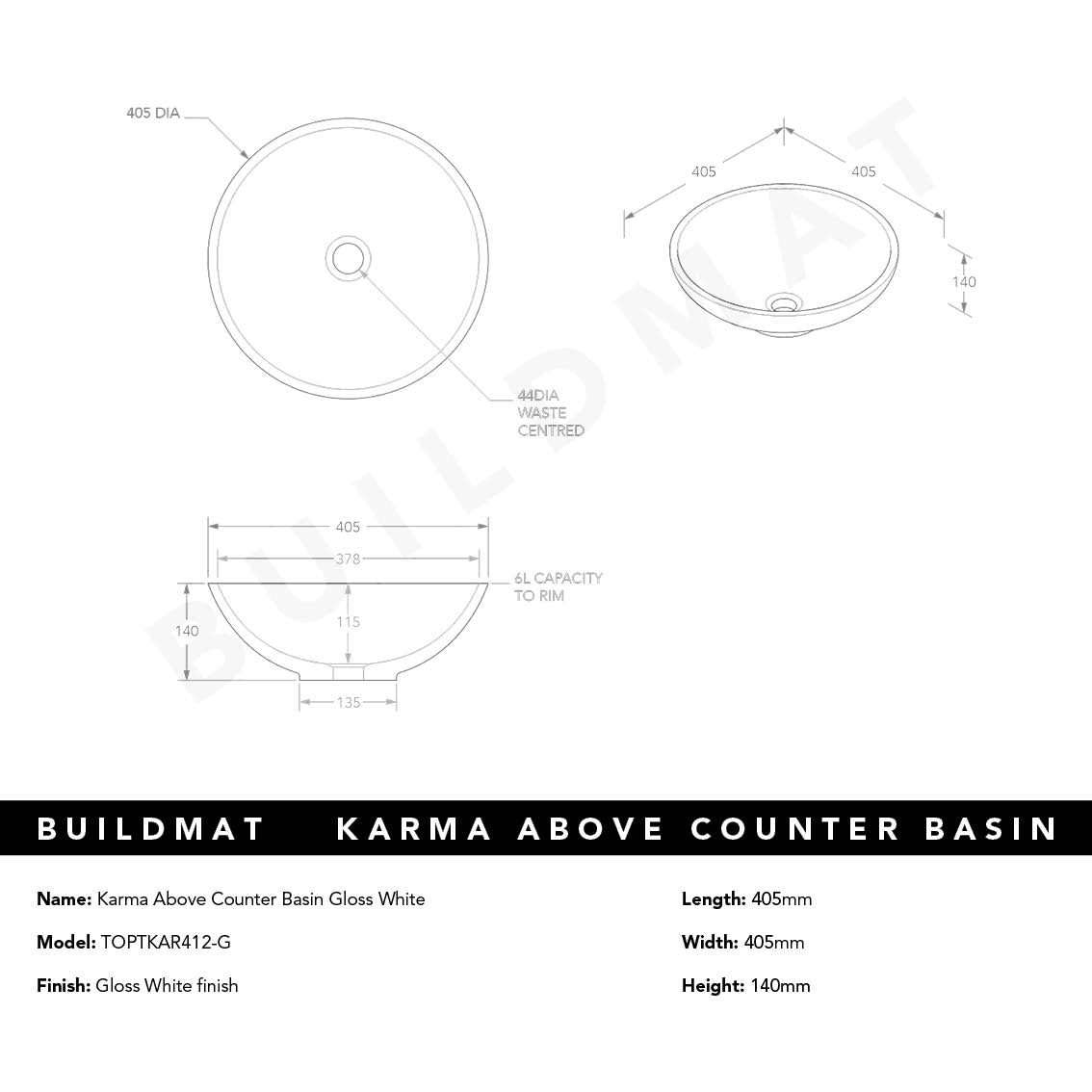 Karma Above Counter Basin Gloss White