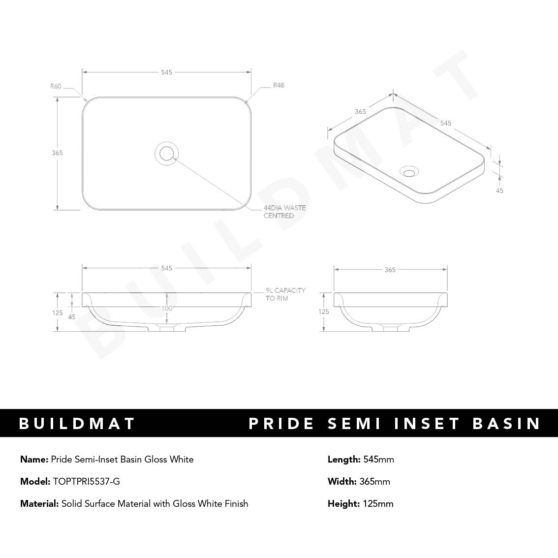 Pride Gloss White Semi-Inset Basin