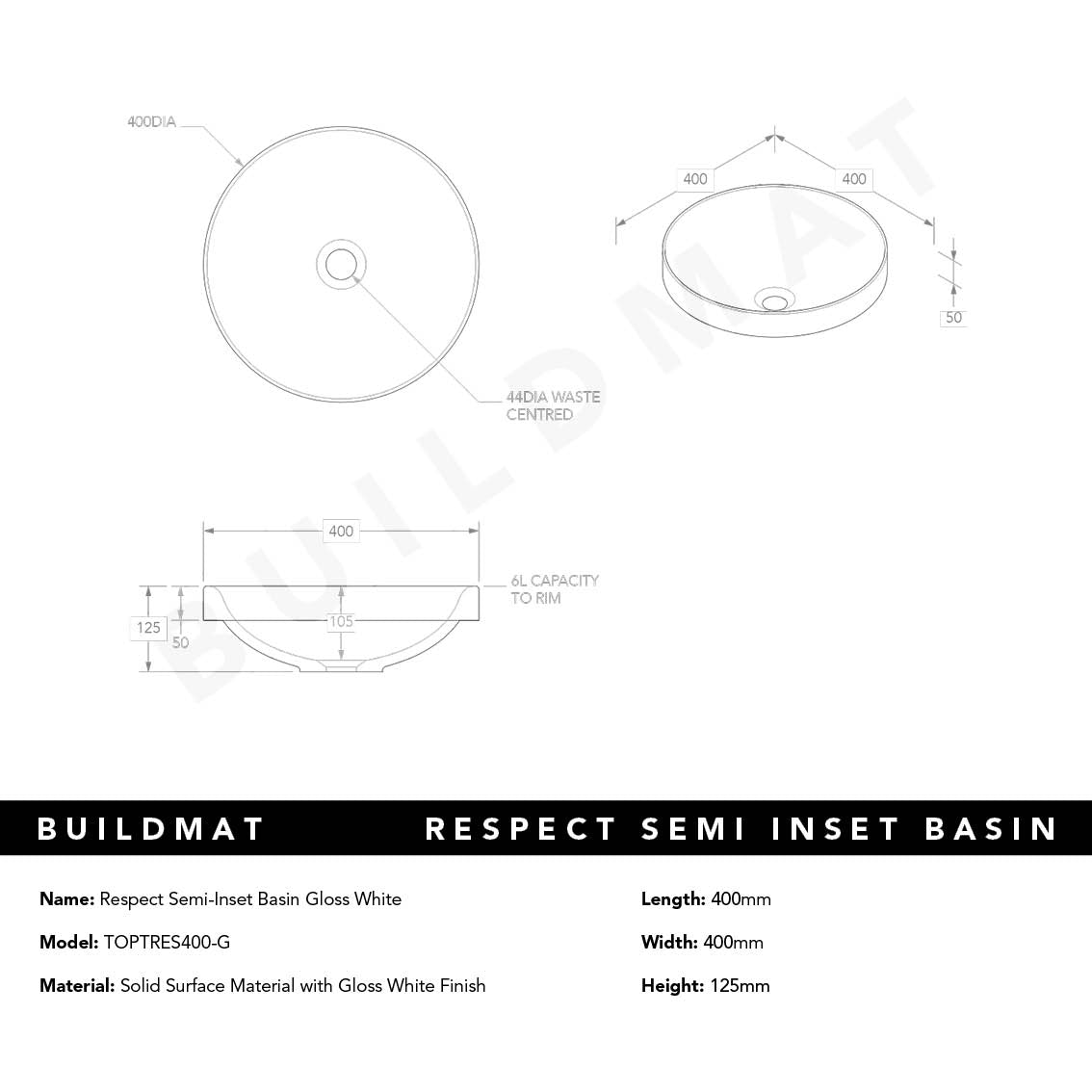 Respect Gloss White Semi-Inset Basin