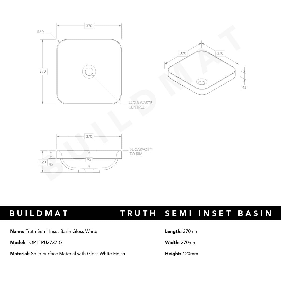 Truth Gloss White Semi-Inset Basin