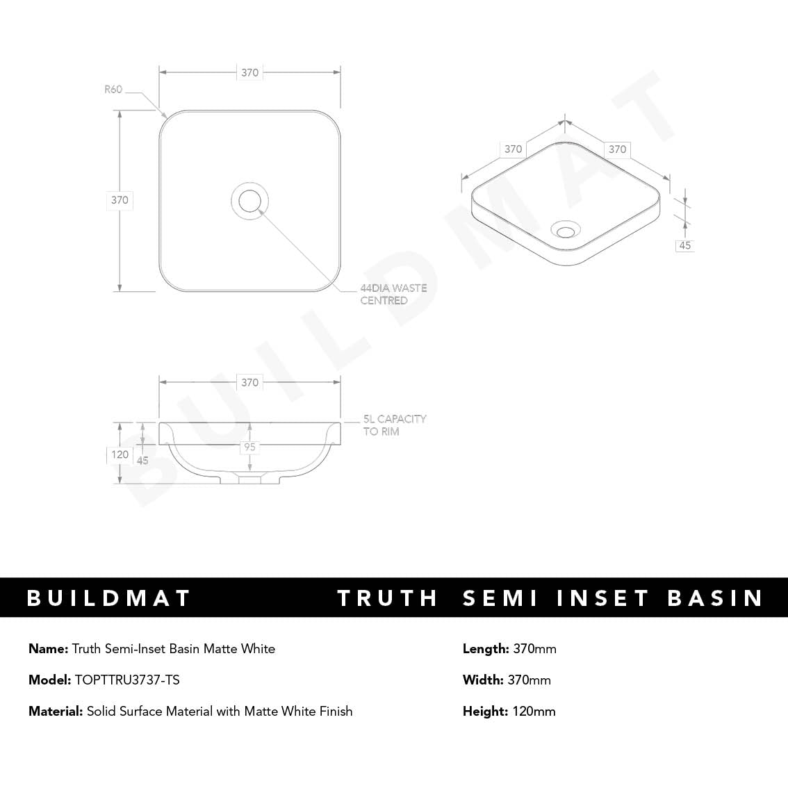 Truth Matte White Semi-Inset Basin