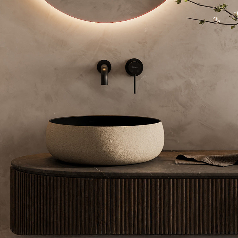 Terzofoco Curved Counter Top Basin Light Earth and Matte Black