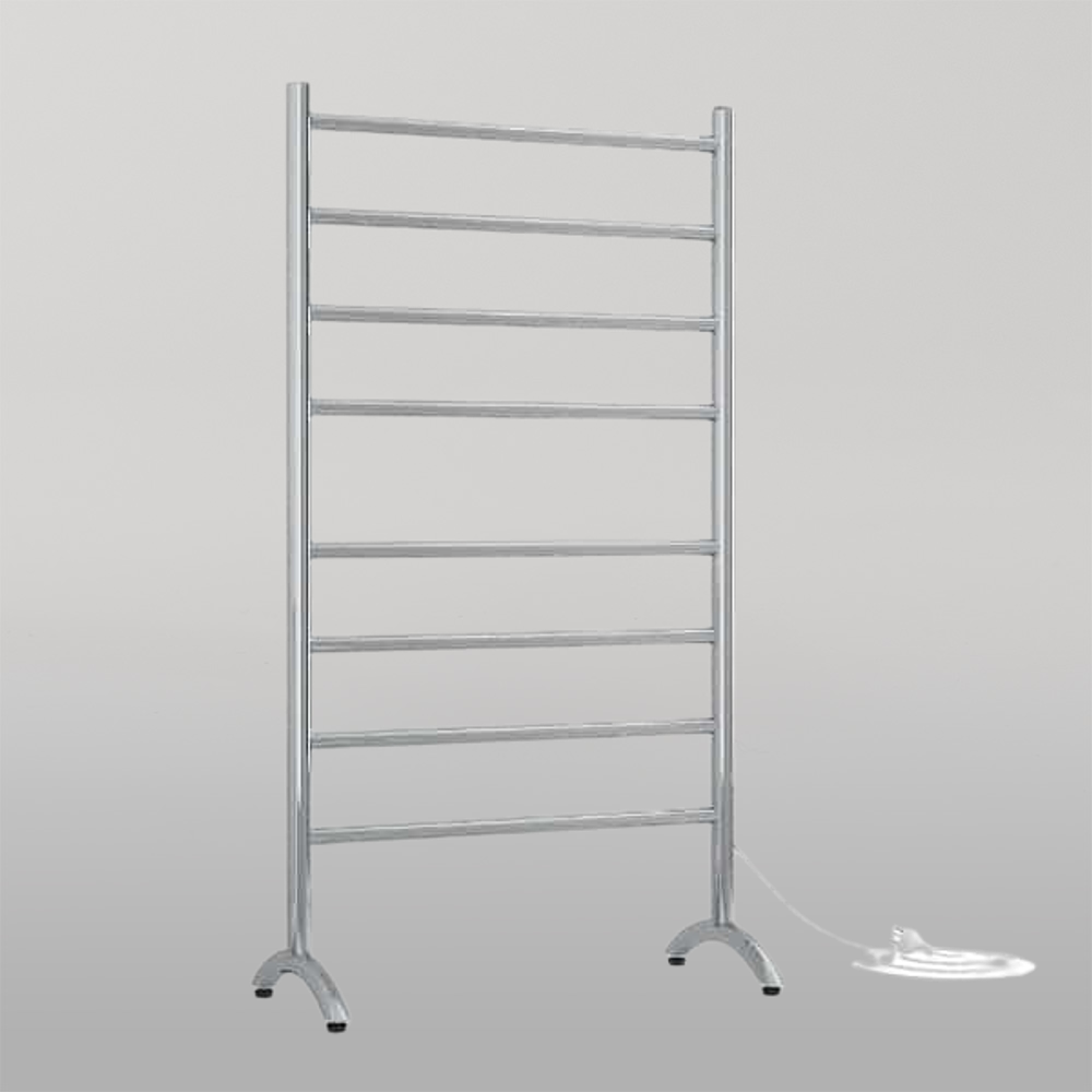 Straight Round Free-Standing Heated Towel Rail Polished Stainless Steel