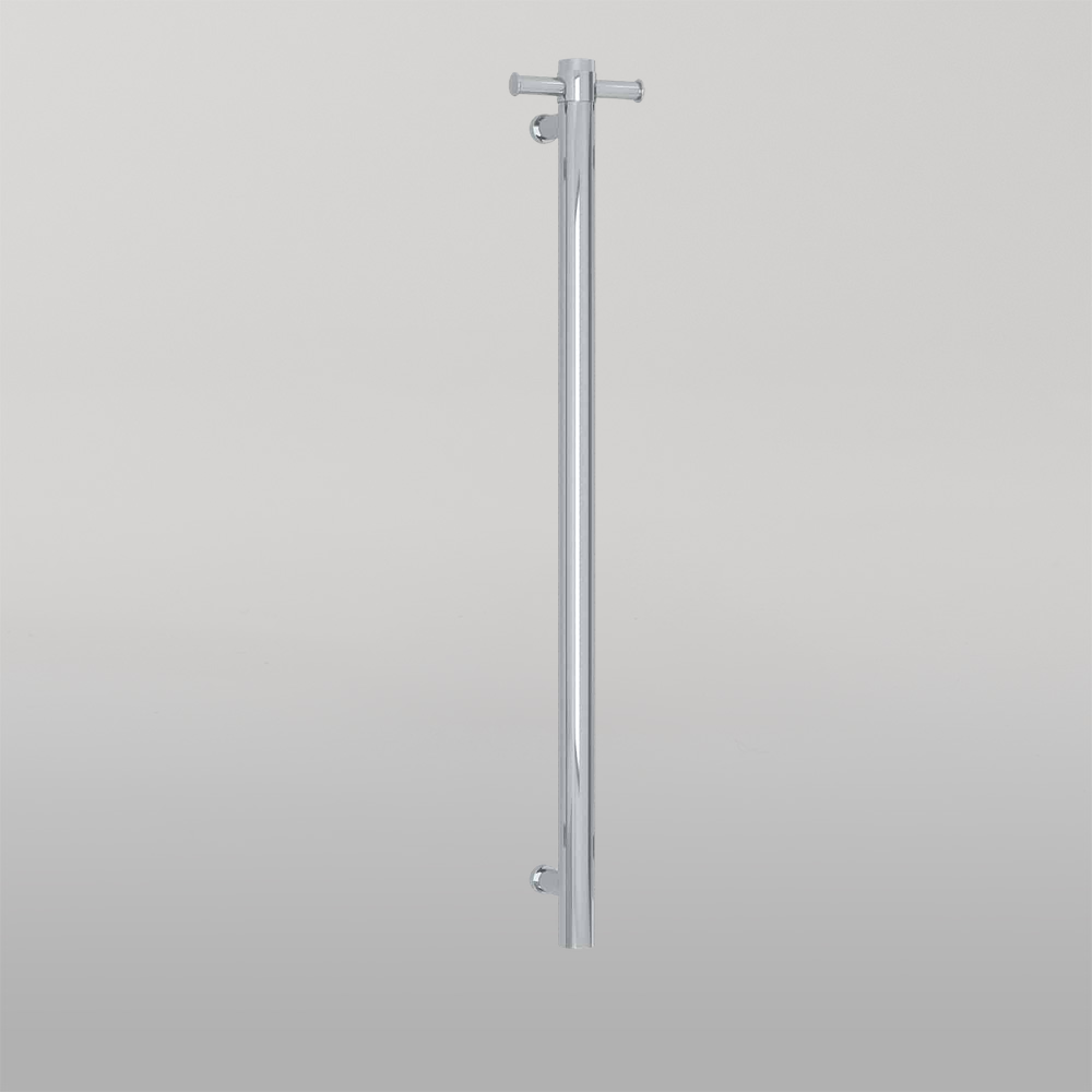 Round 240Volt Vertical Single Heated Towel Rail Polished Stainless Steel