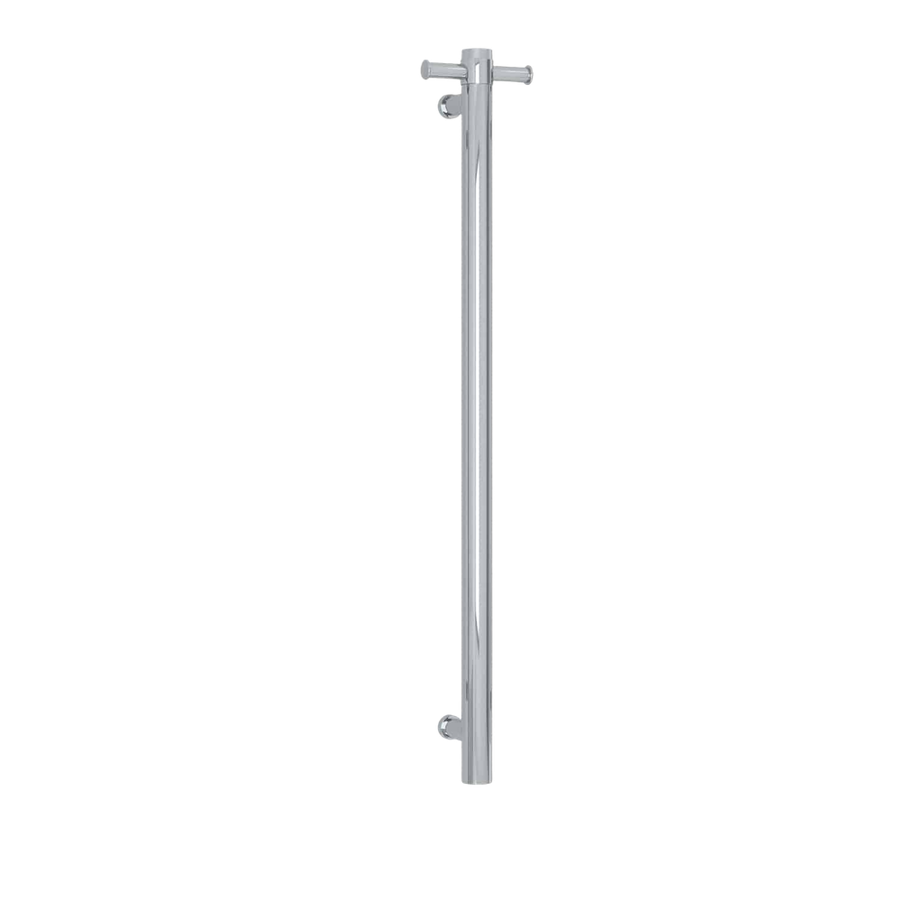 Round 240Volt Vertical Single Heated Towel Rail Polished Stainless Steel