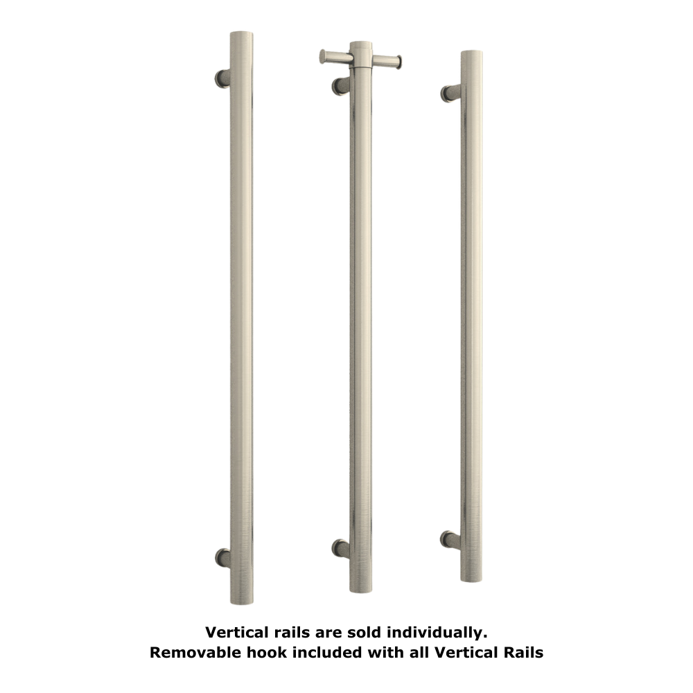 Straight Round Vertical Single Heated Towel Rail Brushed Nickel