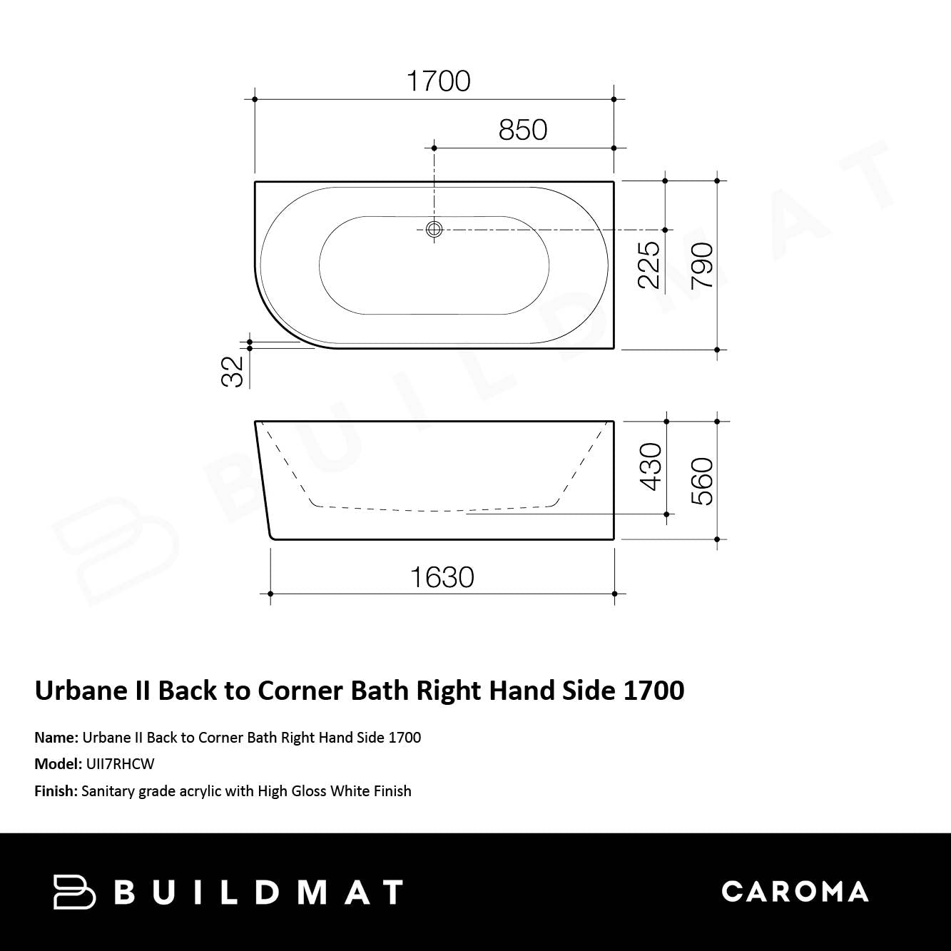 Urbane II Back to Corner Bath Right Hand Side 1700