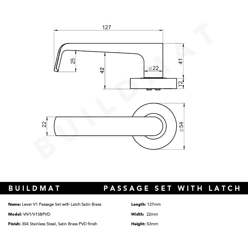 Lockwood Vivid Lever V1 Passage Set with Latch Satin Brass