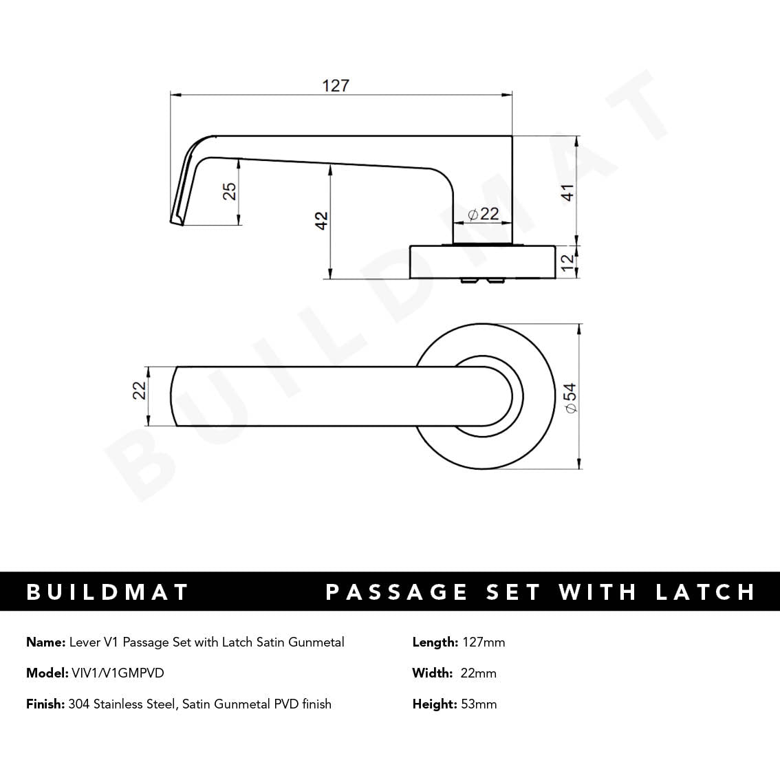 Lockwood Vivid Lever V1 Passage Set with Latch Satin Gunmetal