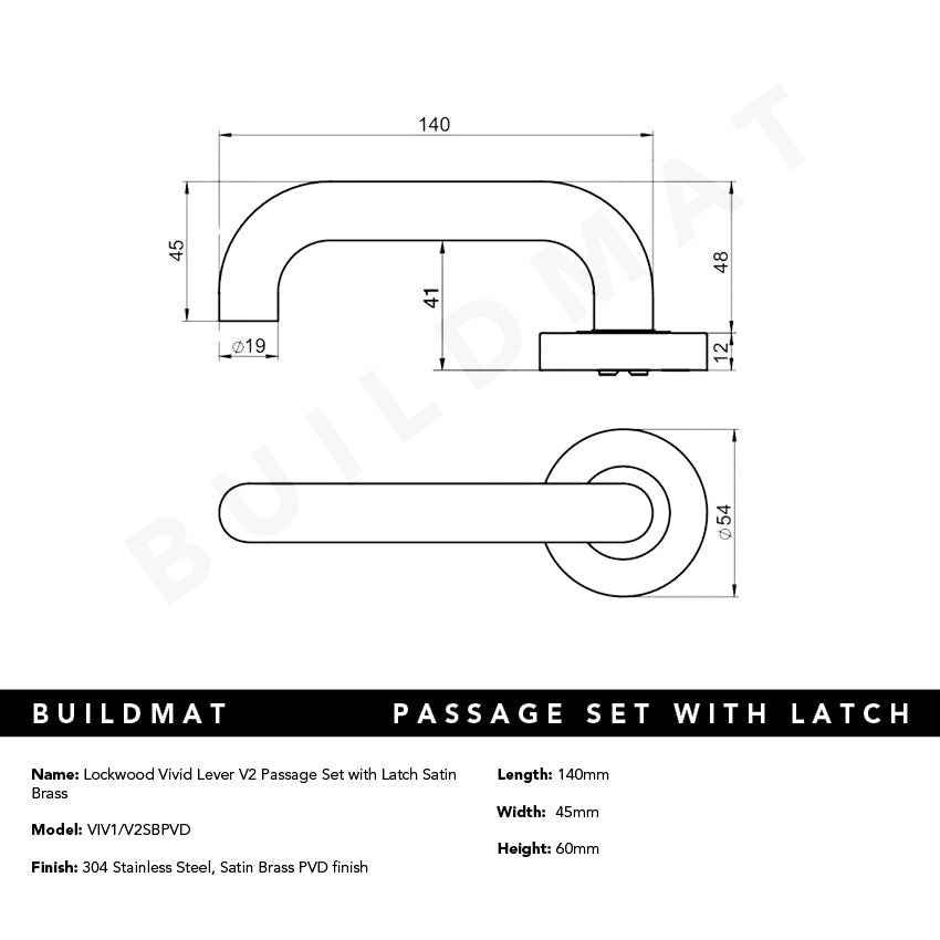 Lockwood Vivid Lever V2 Passage Set with Latch Satin Brass