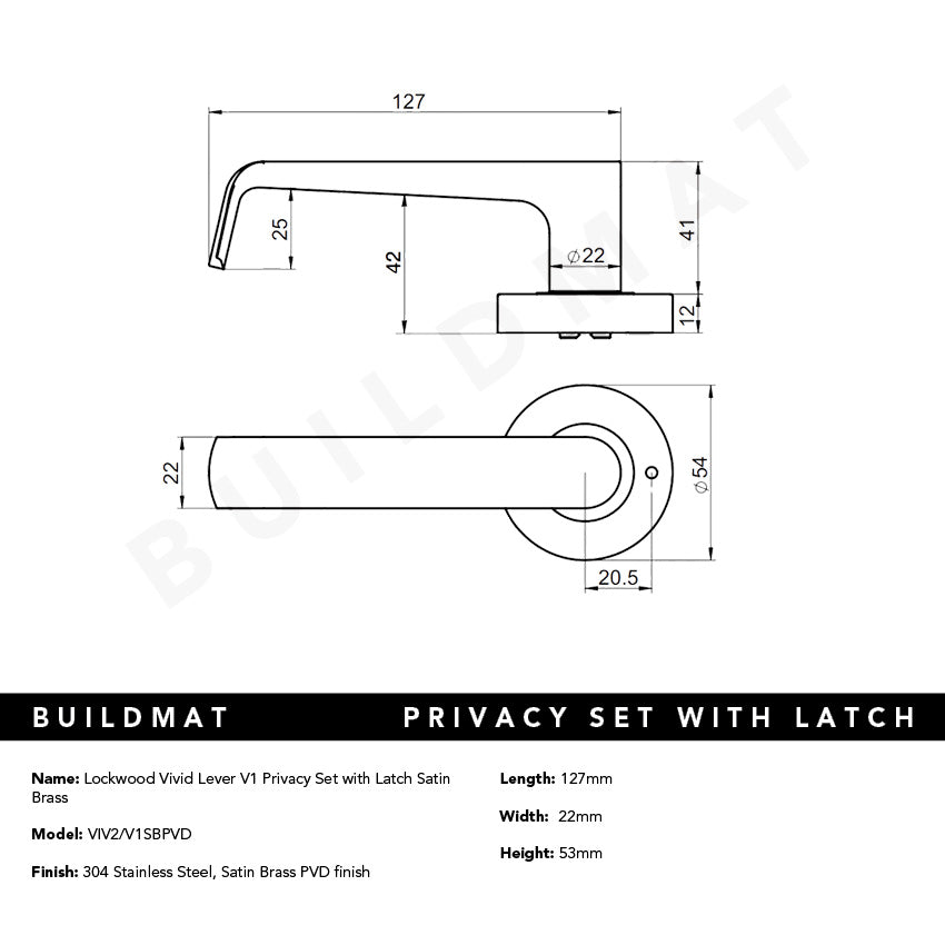 Lockwood Vivid Lever V1 Privacy Set with Latch Satin Brass